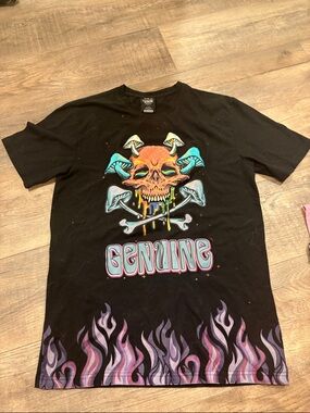 Genuine Black Graphic Skull & Mushroom Short Sleeve Tee